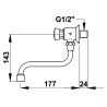 P612 Robinet simple lavabo mural temporisé 10 à 20s, froid G1/2 bec tournant