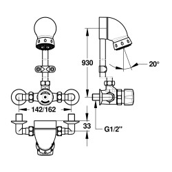 Alpa Mitigeur de douche temporisé applique, kit pomme fixe avec raccords, bc, S