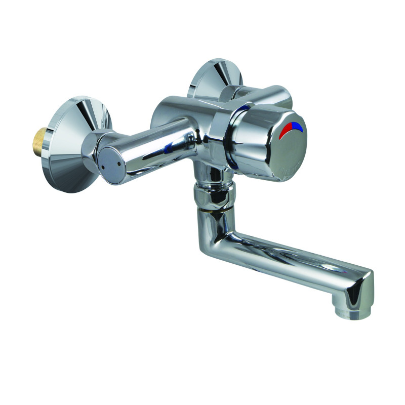 P3500 Mitigeur lavabo mural temporisé bec tournant bouton chromé monobloc