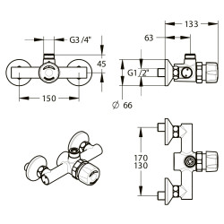 Alpa Mitigeur de douche temporisé applique, monobloc, sortie haute