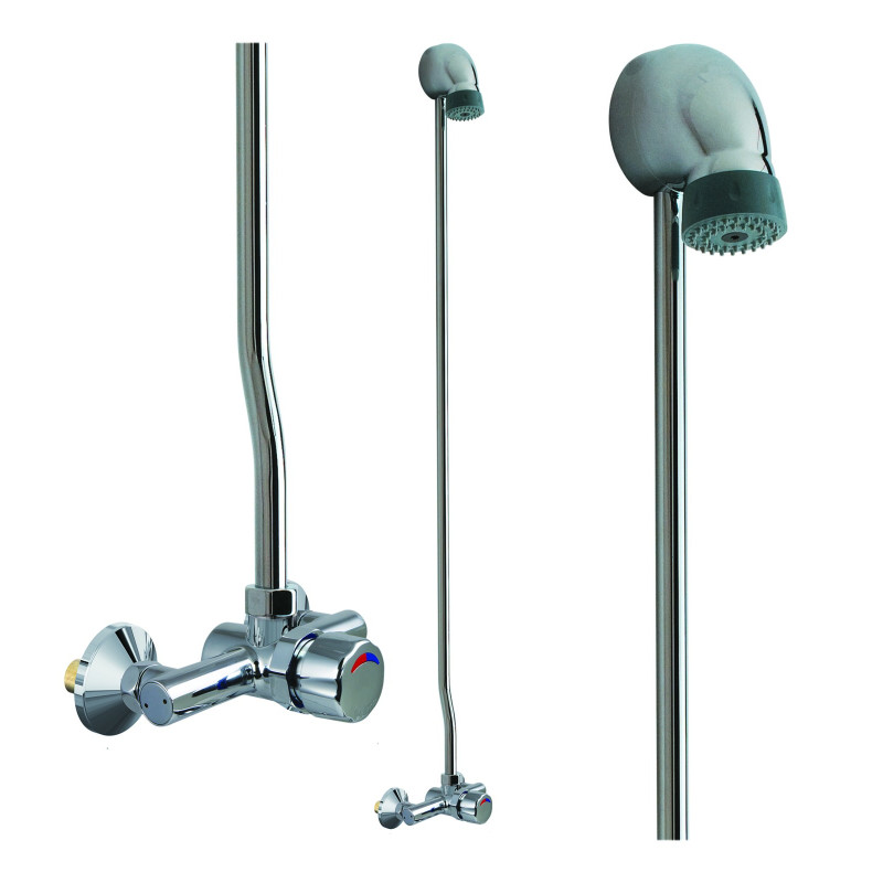 Alpa Mitigeur de douche temporisé applique, monobloc, kit pomme fixe et raccords