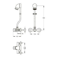 Alpa Mitigeur de douche temporisé applique, monobloc, kit pomme fixe et raccords