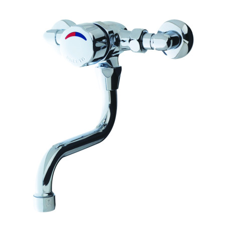 P3500 Mitigeur lavabo mural temporisé bec tournant bouton chromé raccords coudés