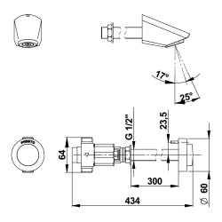 P500S Robinet de douche temporisé mécanique cloison longue Kit PF 200-300mm