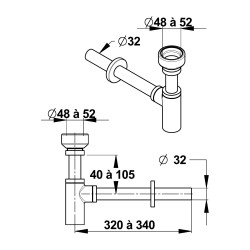 Siphon équerre réglable pour urinoir en laiton chromé