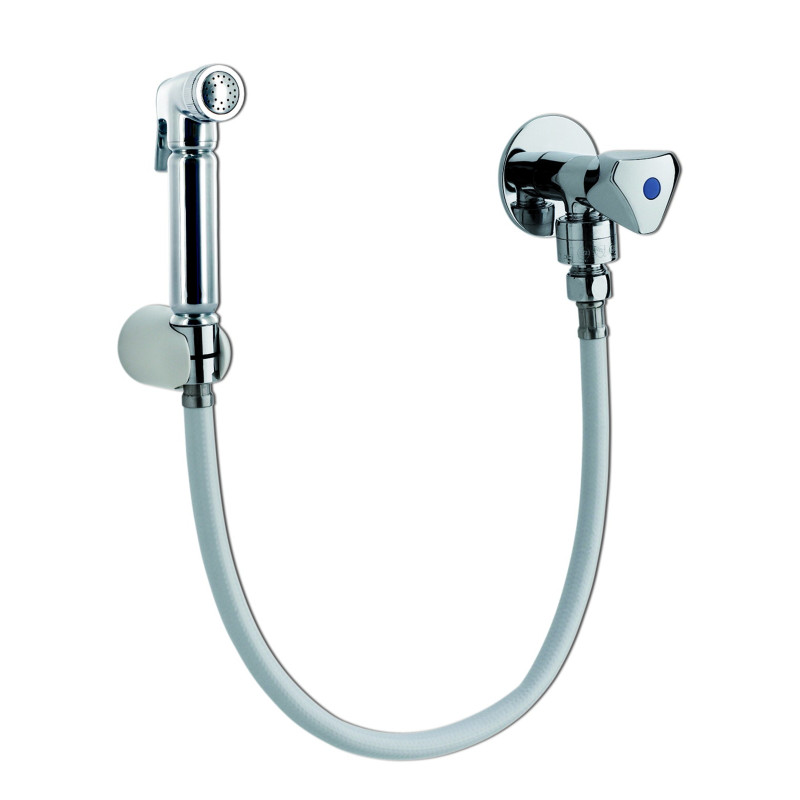 Lave-bassin avec robinet à clapet et douchette à bouton-poussoir 90°