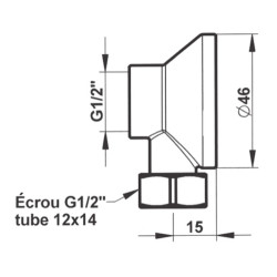 Raccord applique pour lavabo avec écrou MF G1/2" pour tube cuivre 12x14 mm