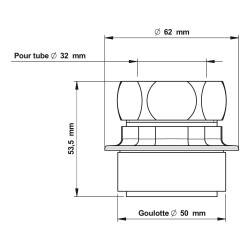 Nez de jonction pour chasse Ø 50 à 52mm pour tube Ø 32mm chromé