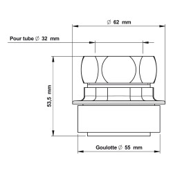 Nez de jonction pour chasse Ø 55 à 57mm pour tube Ø 32mm chromé
