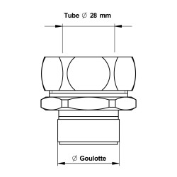 Nez de jonction pour chasse Ø 33 à 34mm pour tube Ø 28mm chromé