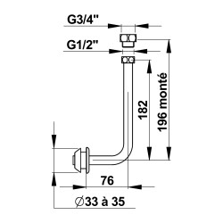 Tube alimentation encastré pour urinoir action siphonique
