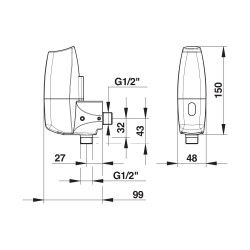 Sensao 8400N Robinet d'urinoir sans contact applique, équerre, pile