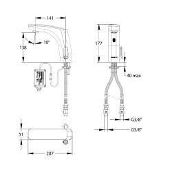 PRESTO NOVA® mitigeur sur plage 3 l/min secteur 230V CHROME avec RA