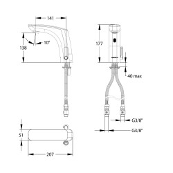 PRESTO NOVA® mitigeur sur plage 1,9 l/min piles 6V CHROME avec RA