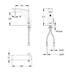 PRESTO NOVA® mitigeur sur plage 3 l/min secteur 230V CHROME