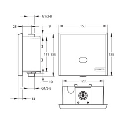 Robinet d'urinoir encastré électronique Sensao 8300 N, sans bouton, face inox