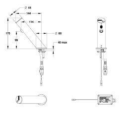 LINEA Robinet simple sur plage 3l/min Secteur 230V NOIR POLI avec RA
