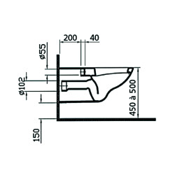 Cuvette suspendue longue NF pour chasse, longueur 700 mm