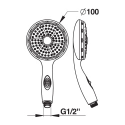 Douchette 1 jet MG1/2" Ø100 anti-calcaire avec bouton start stop