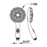 Douchette 1 jet MG1/2" Ø100 anti-calcaire avec bouton start stop