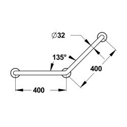 Barre coudée 135° inox brossé de diamètre 32mm - 400 x 400 mm