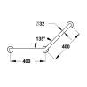 Barre coudée 135° inox brossé de diamètre 32mm - 400 x 400 mm