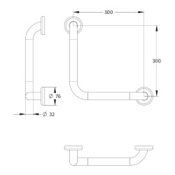 Barre coudée 90° inox brossé de diamètre 32mm - 300 x 300 mm