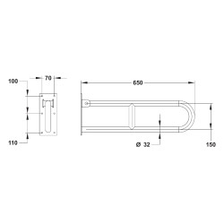 Barre relevable sans béquille ø32 650 mm inox brossé