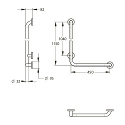 Barre droite coudée 90° 450x1150 mm - inox brossé d32 mm