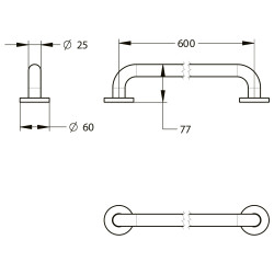 Barre droite en acier époxy blanc 600 mm (sans vis) - diamètre 25 mm