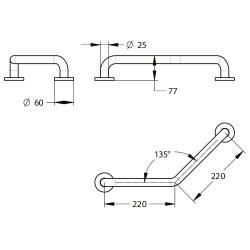 Barre 135° en acier époxy blanc 220x220 mm (sans vis) - diametre 25 mm
