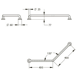 Barre 135° en acier époxy blanc 400x400 mm (sans vis) - diametre 25 mm