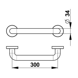 Barre droite 300 mm en aluminium gainé ABS antibactérien - diamètre 34 mm