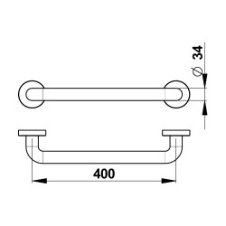 Barre droite 400 mm en aluminium gainé ABS antibactérien - diamètre 34 mm