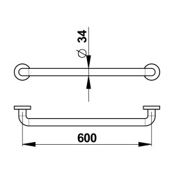 Barre droite 600 mm en aluminium gainé ABS antibactérien - diamètre 34 mm