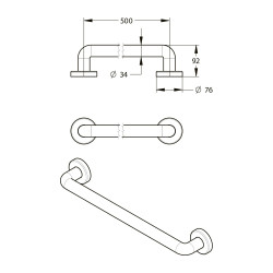 Barre droite 500 mm en aluminium gainé ABS antibactérien - diamètre 34 mm