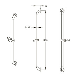 Barre lg 1100 mm inox brossé d32 mm + coulisseau douche satin