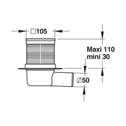 Siphon de sol 105x105 mm 48l/min sortie horizontale Ø50