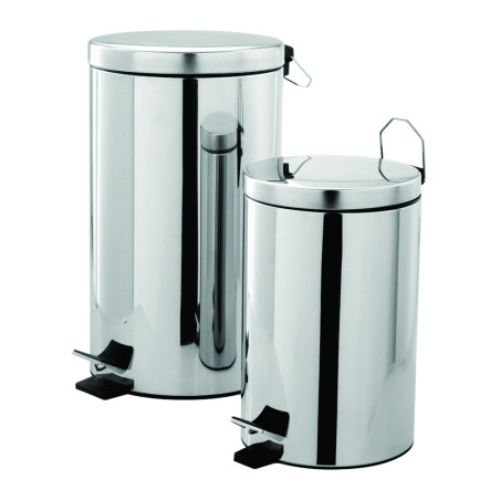 Poubelle au sol à pédale 12L en inox poli brillant, Ø245mm, hauteur 386mm