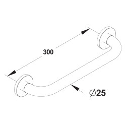 Barre droite en inox chromé 300 mm (sans vis) - diamètre 25 mm