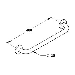 Barre droite en inox chromé 400 mm (sans vis) - diamètre 25 mm