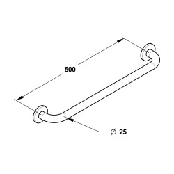 Barre droite en inox chromé 500 mm (sans vis) - diamètre 25 mm