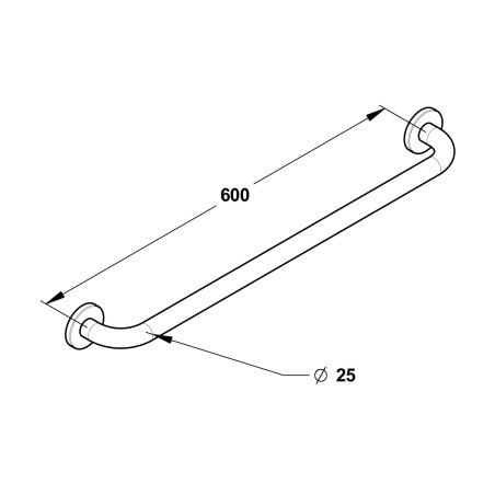 Barre droite en inox chromé 600 mm (sans vis) - diamètre 25 mm