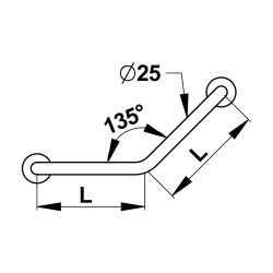 Barre 135° inox chromé 220x220 mm (sans vis) - diamètre 25 mm