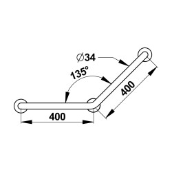 Barre 135°aluminium gainé abs antibactérien 400 x 400 mm - diamètre 34 mm