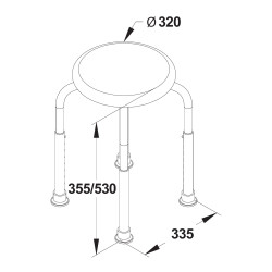 Tabouret de douche avec assise en ABS blanc et hauteur réglable 8 positions