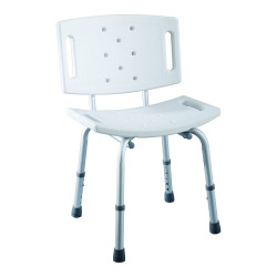 Banc de douche blanc avec dosseret et hauteur réglable (5 positions)