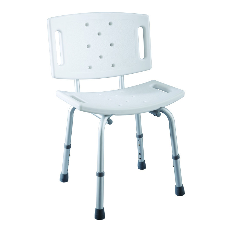 Banc de douche blanc avec dosseret et hauteur réglable (5 positions)
