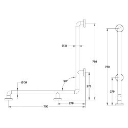 Barre d'angle ø34- aluminium gainé ABS antibactérien blanc 750 x 750 mm
