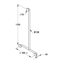 Barre de douche en T ø34 -aluminium gainé ABS antibactérien blanc 500 x 1150 mm